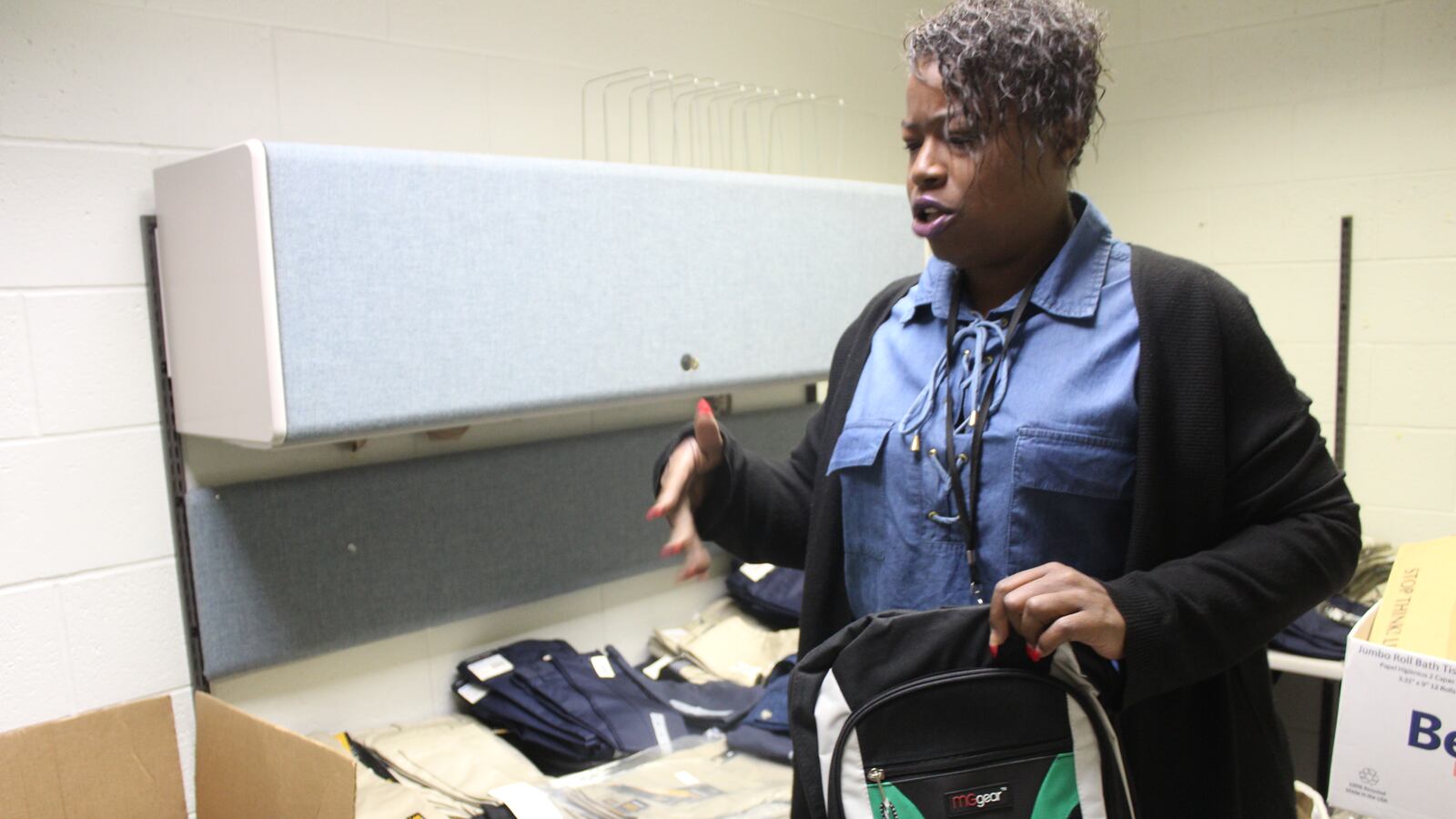 Charie Gibson, the McKinney-Vento liaison for Indianapolis Public Schools, talks about her role in serving homeless students while gathering supplies for a family.