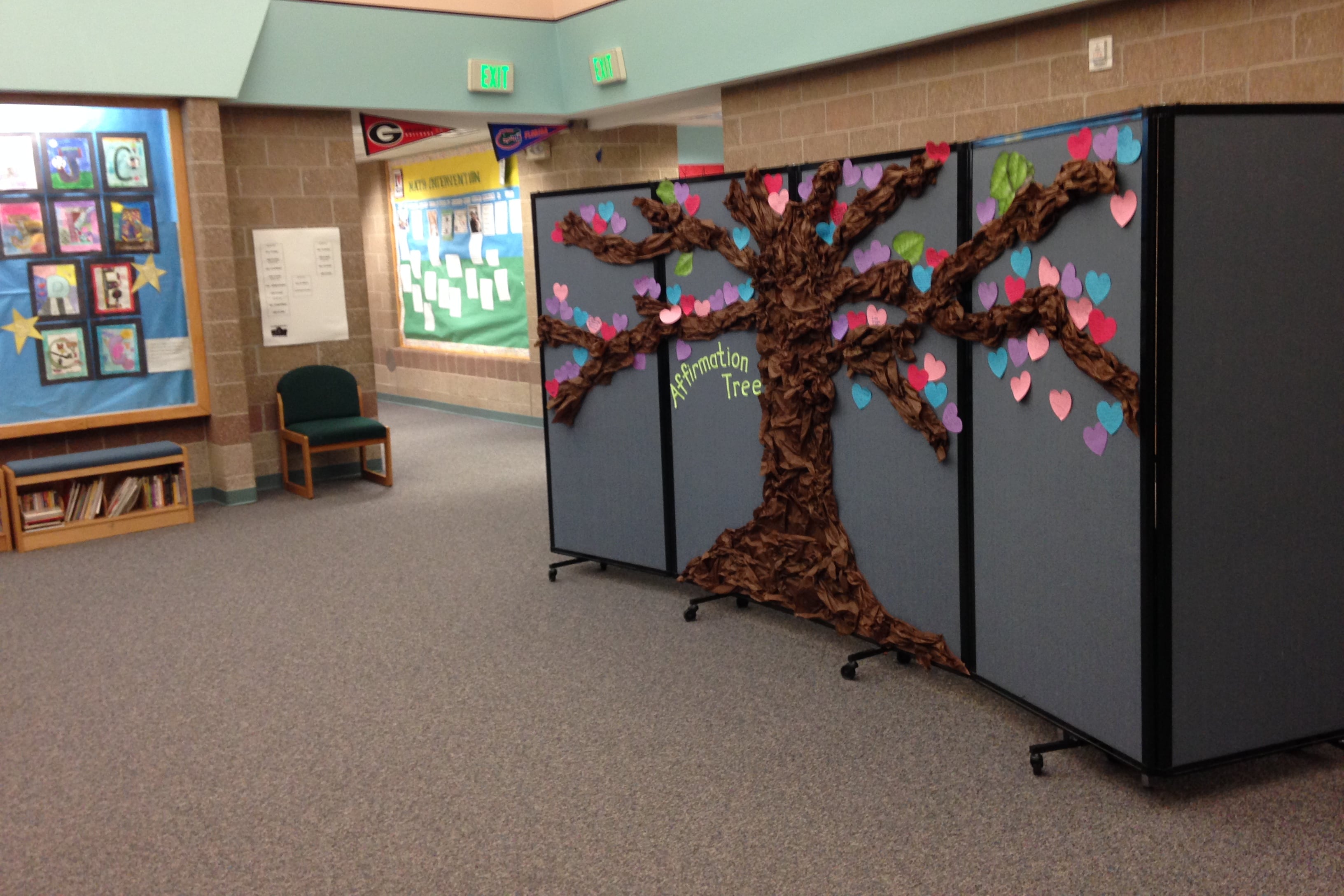 A temporary divider in the hallway of Green Valley Elementary serves as an intervention classroom.