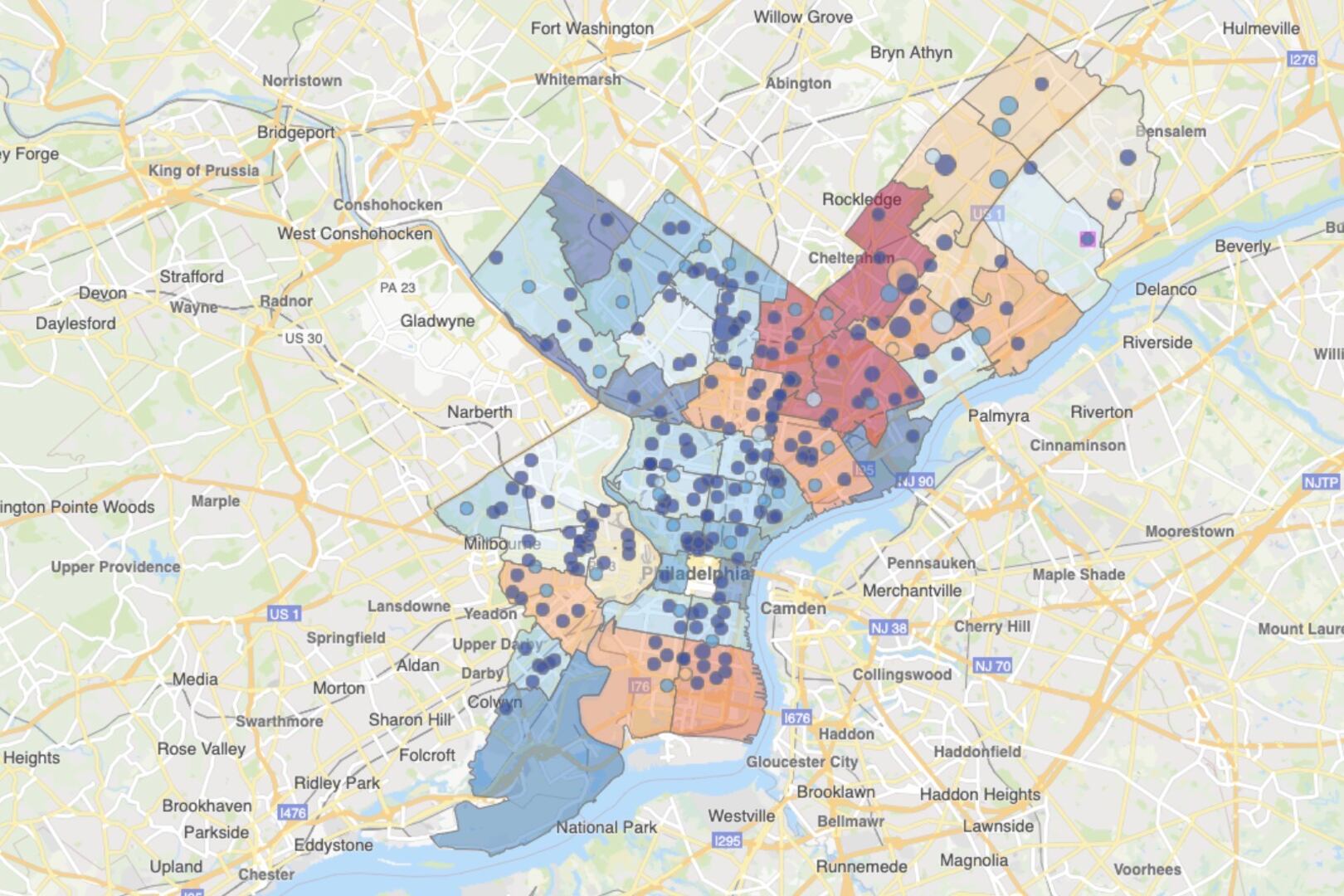 A map on the school district’s COVID-19 dashboard shows positive cases by schools across the city.