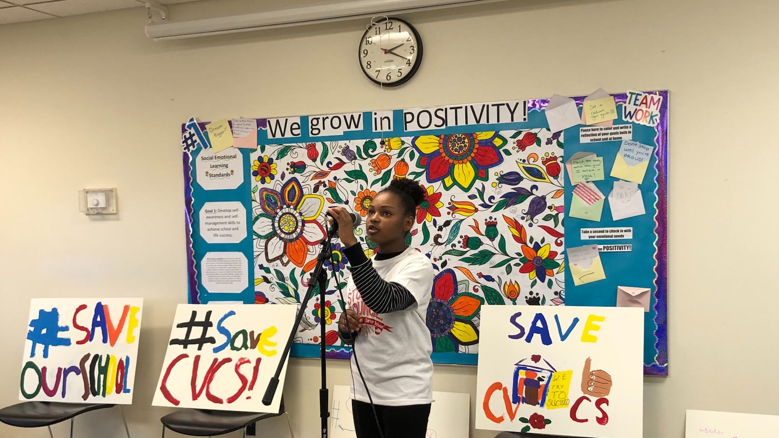 Chicago Virtual Charter School ninth grader Lena Kelly urges that her school be kept open. She spoke at a meeting in February 2020.