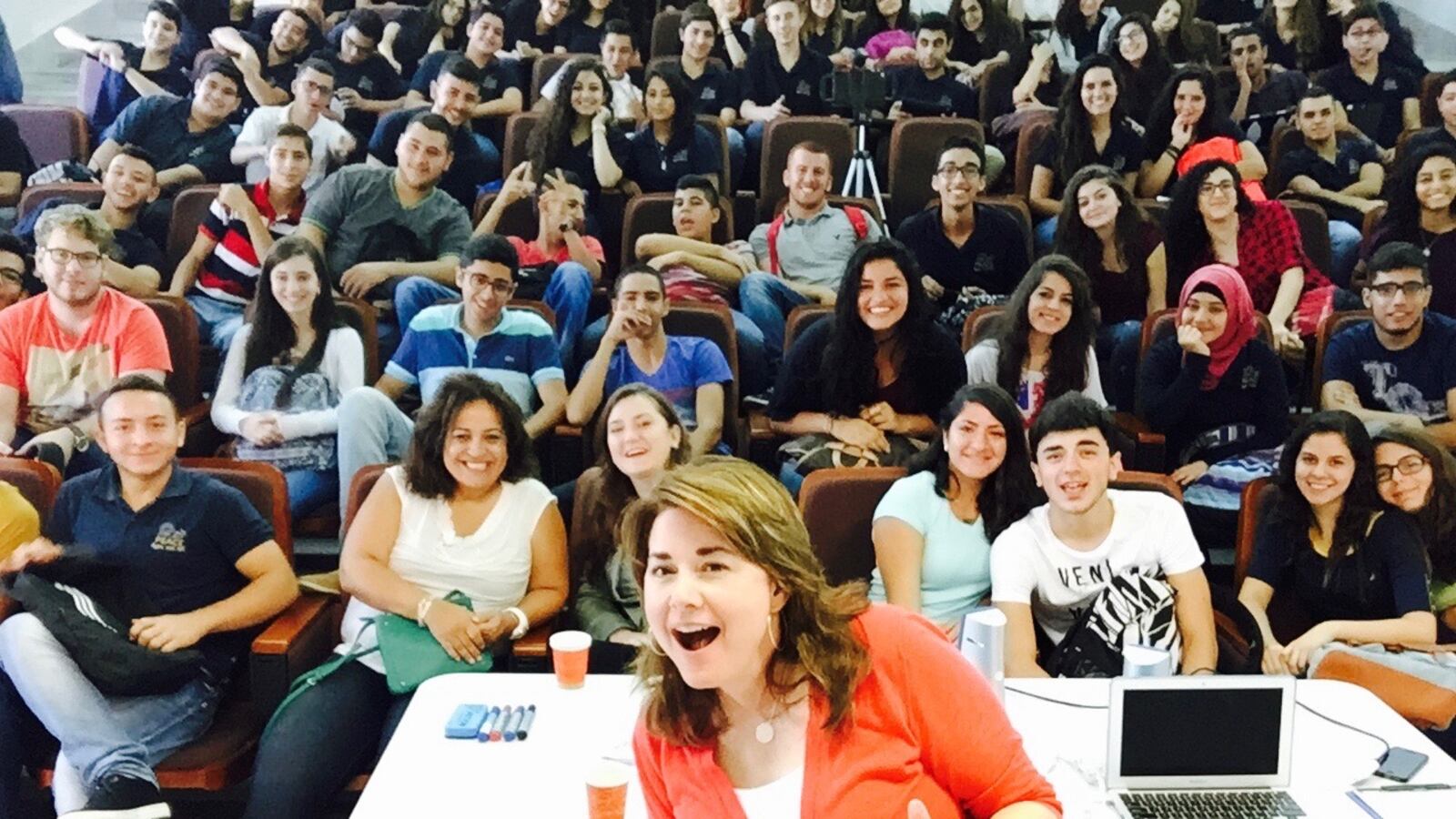 Author Shana Peeples speaking at American Jerusalem High School in Jerusalem while touring as National Teacher of the Year.