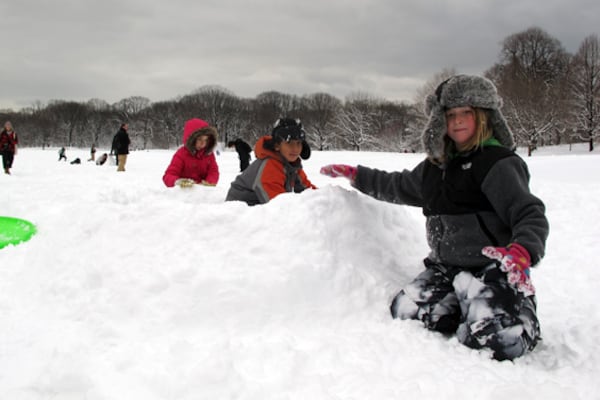 Three Brooklyn students used their snow day to build a snow fort in Prospect Park in 2011.