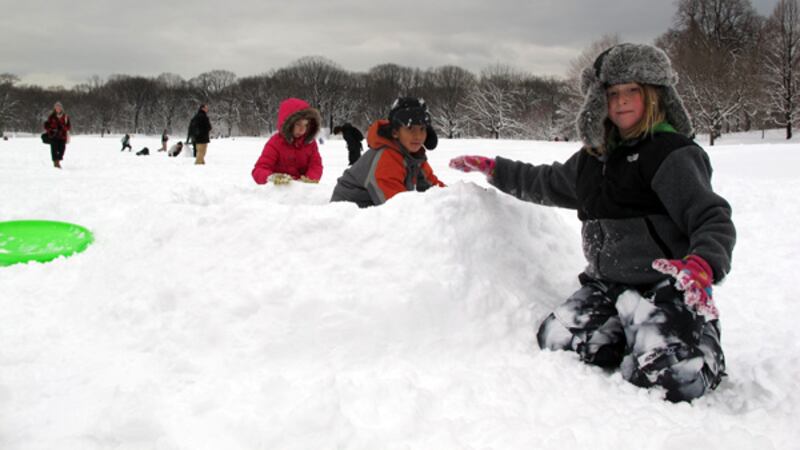 Three Brooklyn students used their snow day to build a snow fort in Prospect Park in 2011.
