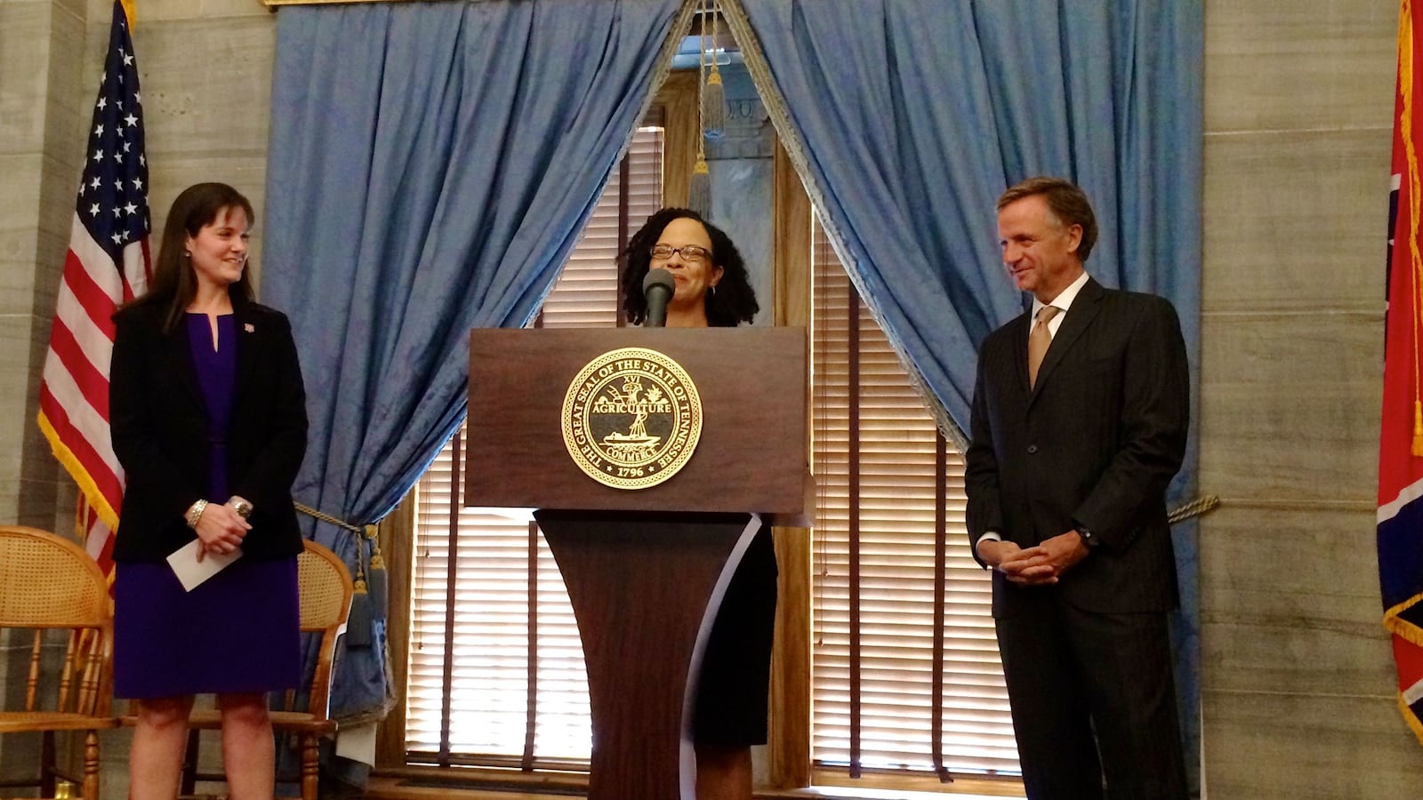 Malika Anderson was named superintendent of the Achievement School District in 2015 at the State Capitol, where she was flanked by Education Commissioner Candice McQueen and Gov. Bill Haslam.