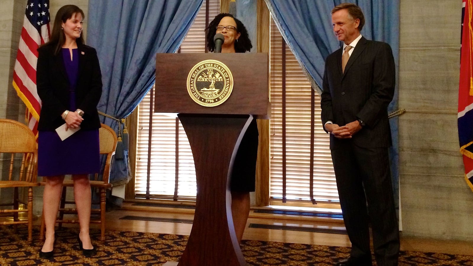 Malika Anderson was named superintendent of the Achievement School District in 2015 at the State Capitol, where she was flanked by Education Commissioner Candice McQueen and Gov. Bill Haslam.