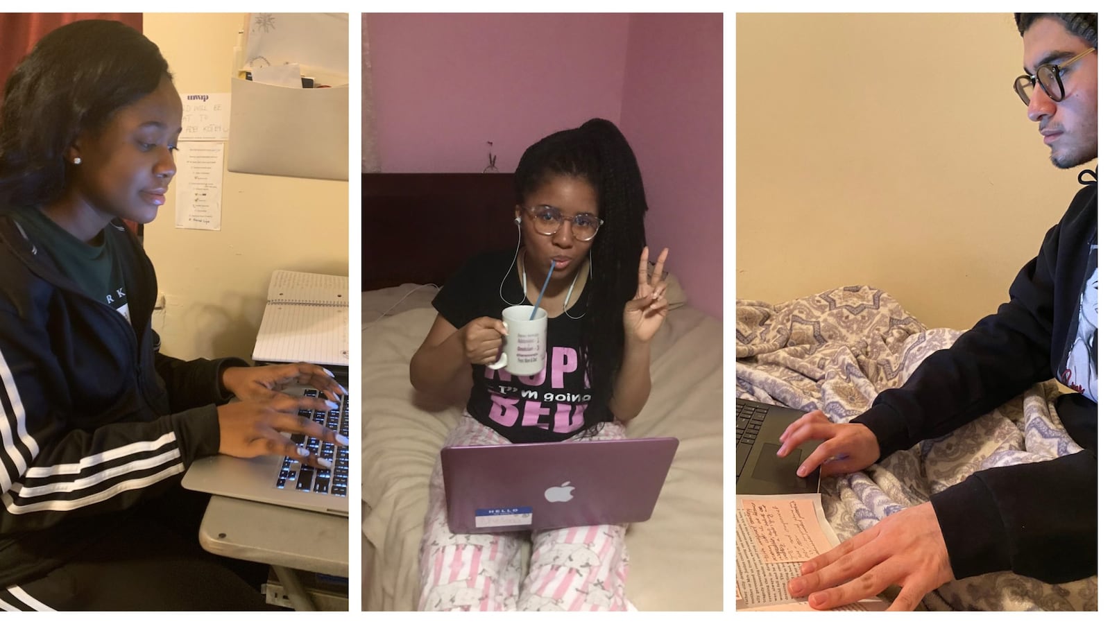 Newark's high school seniors are trying to keep up with course work at home while worrying about prom and graduation. From left: Kutorkor Kotey, Chelsea Ebinum, and Manuel Sosa-Garcia.