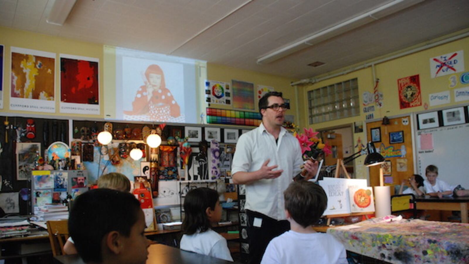 Brown Elementary School art teacher Barth Quenzer introduces his students to Japanese artist Yayoi Kusama.