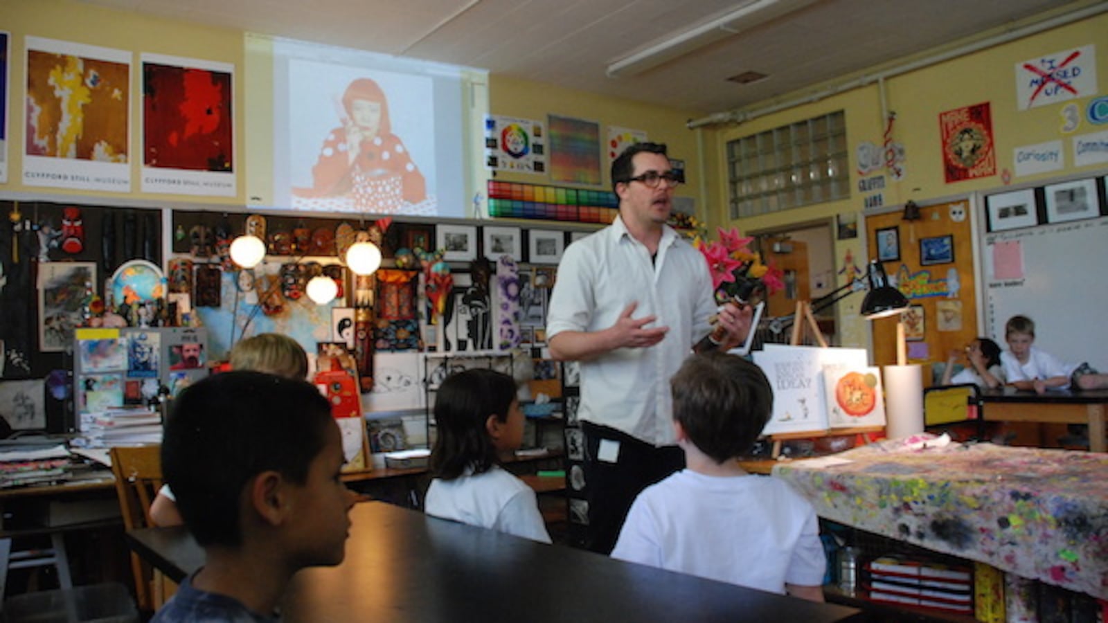 Brown Elementary School art teacher Barth Quenzer introduces his students to Japanese artist Yayoi Kusama.