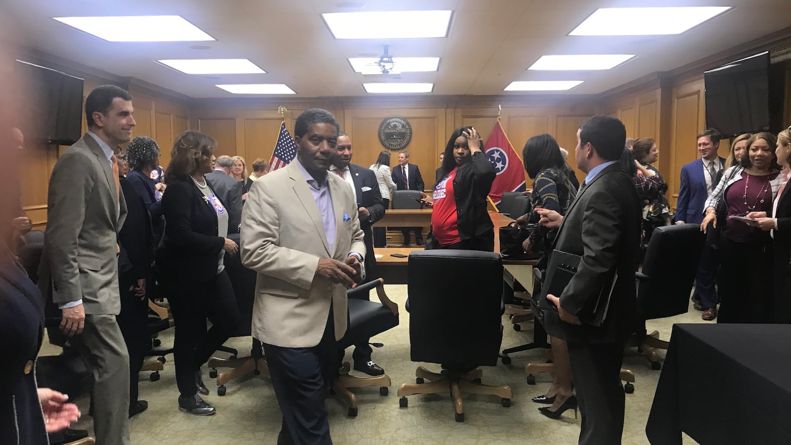 School board members and superintendents from five cities leave their closed-door meeting with Gov. Bill Lee to discuss the education voucher proposal that would affect their districts. The meeting on Tuesday at the State Capitol was organized by the Tennessee School Boards Association.