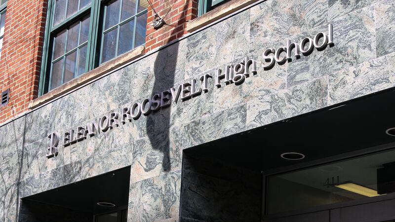 The facade of Eleanor Roosevelt High School in Manhattan.