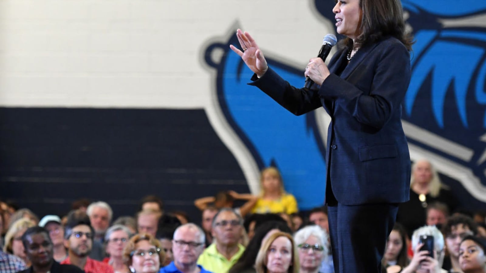 U.S. Sen. Kamala Harris (D-CA) speaks during a town hall meeting at Canyon Springs High School on March 1, 2019 in North Las Vegas, Nevada. Harris is campaigning for the 2020 Democratic nomination for president.