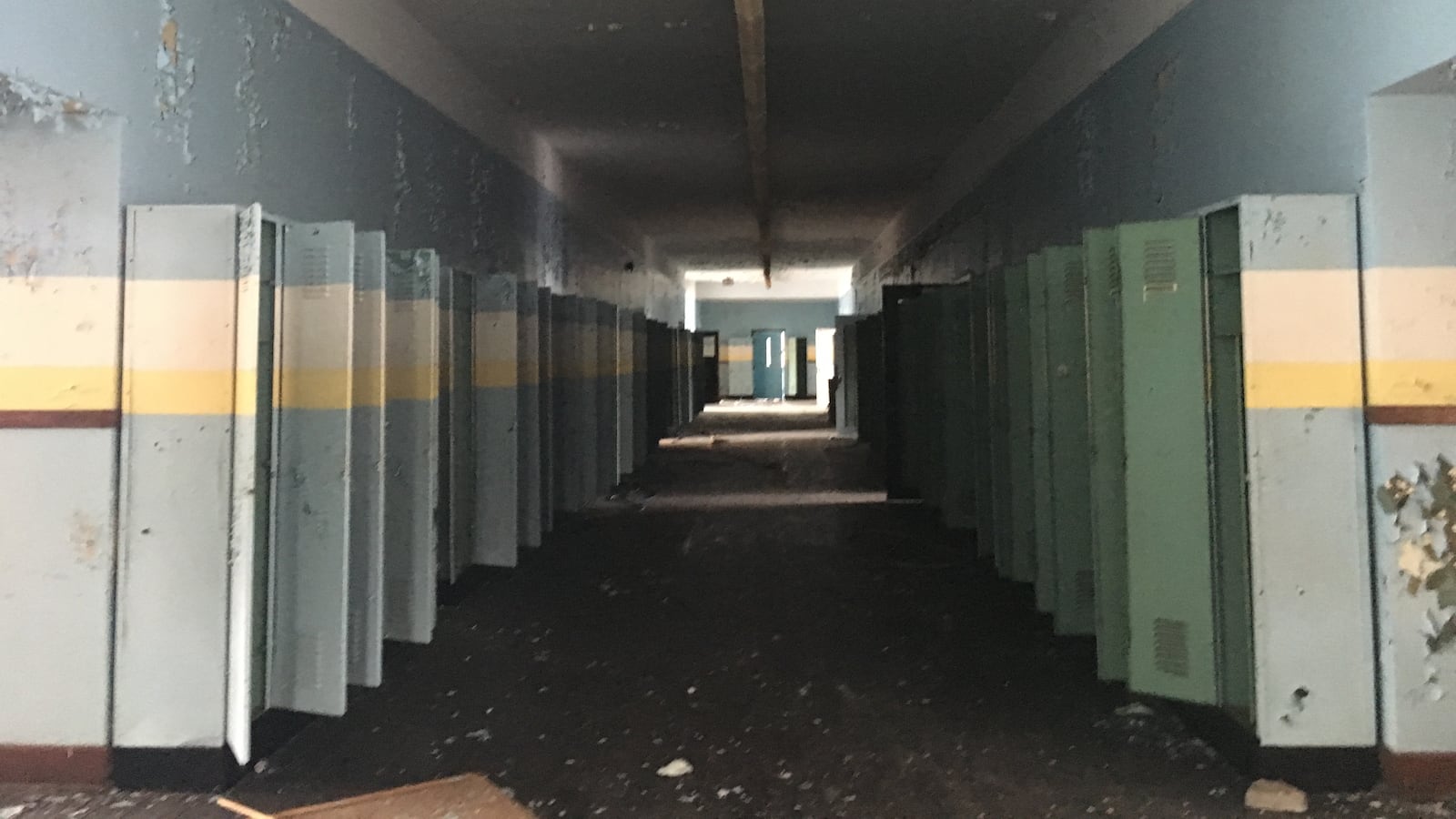 A hallway in the former Anna M. Joyce Elementary School in Detroit. The building has been vacant since 2009.