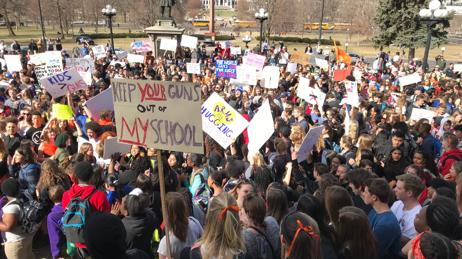 Students gather at the Colorado State Capitol to protest gun violence. (Melanie Asmar)