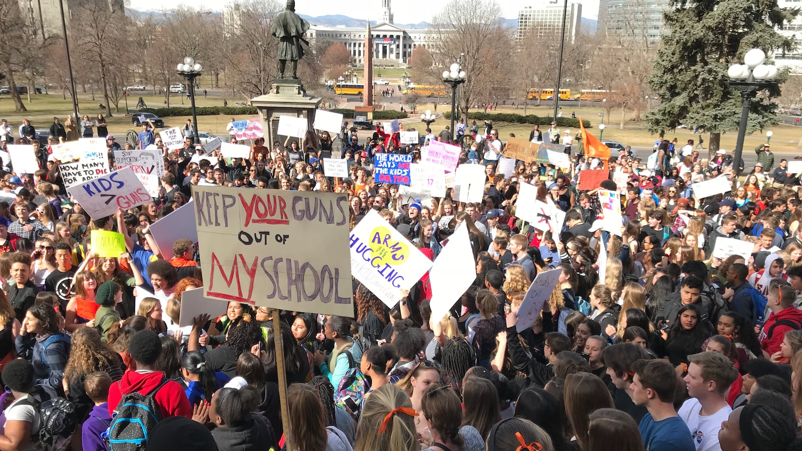 Students gather at the Colorado State Capitol to protest gun violence. (Melanie Asmar)