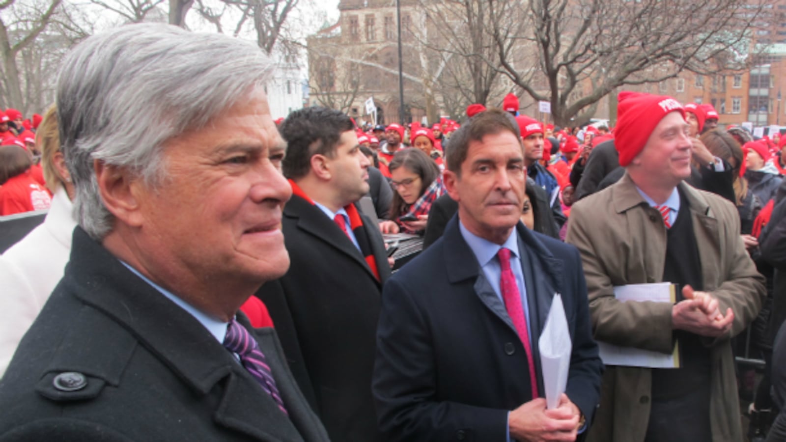 N.Y. State Sen. Jeff Klein, seen at the right at a 2015 charter rally in Albany, lost his primary election in 2018.