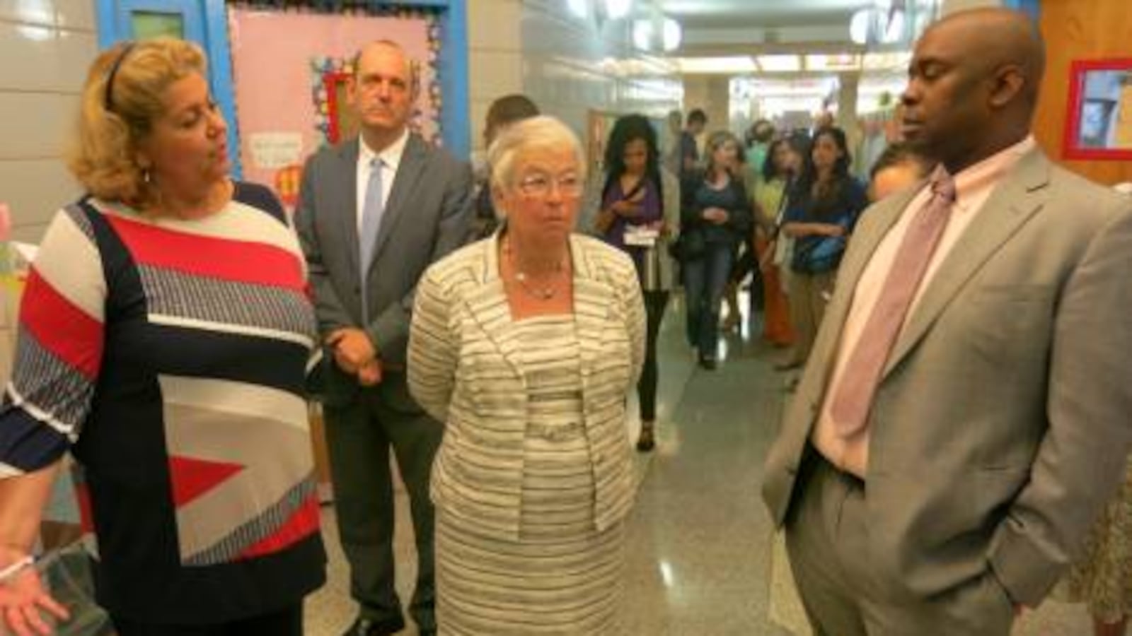Chancellor Carmen Fariña on a tour of Manhattan's P.S. 5 with Principal Wanda Soto and Deputy Mayor Richard Buery.
