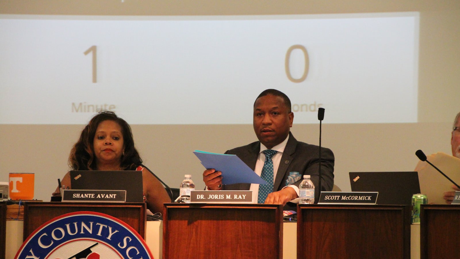 From left, Shante Avant, chairwoman for Shelby County Schools board, and Superintendent Joris Ray