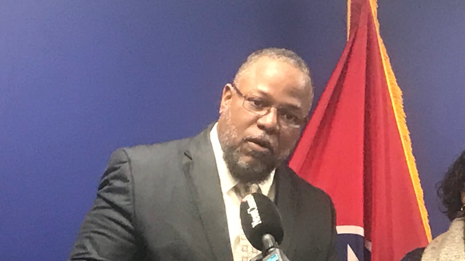 Rep. Antonio Parkinson speaks at a press conference at the State Capitol in April. On Thursday, the Memphis Democrat criticized the state Education Department's guidance to school districts for informing parents that certain student groups in their schools are underperforming.