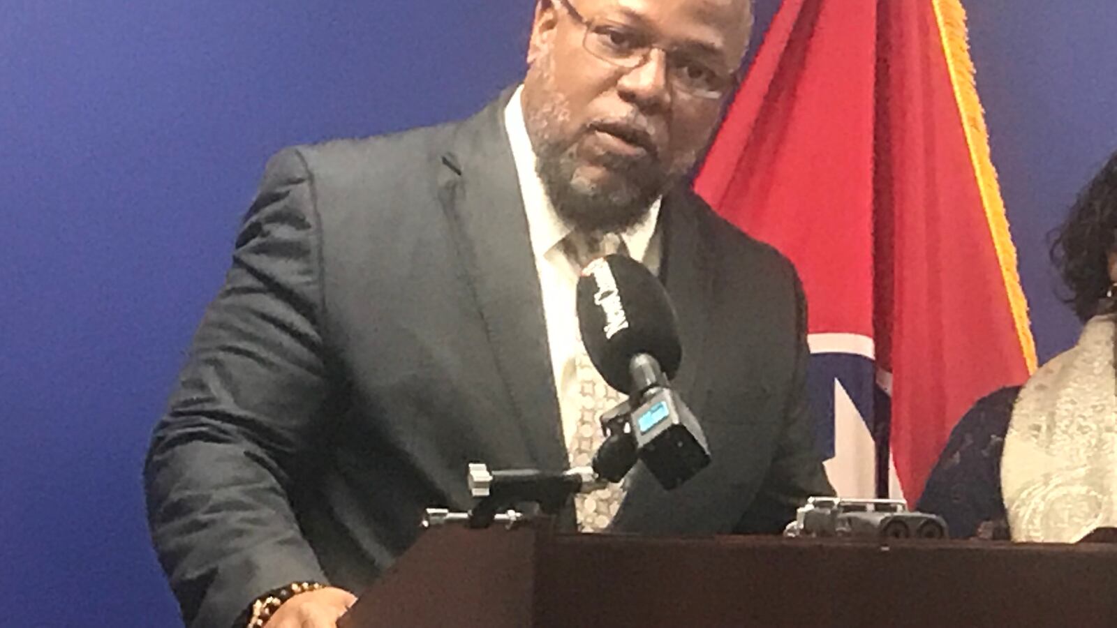 Rep. Antonio Parkinson speaks at a press conference at the State Capitol in April. On Thursday, the Memphis Democrat criticized the state Education Department's guidance to school districts for informing parents that certain student groups in their schools are underperforming.