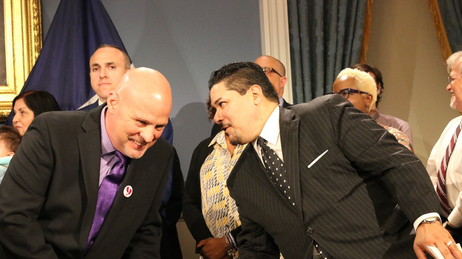 UFT President Michael Mulgrew (right) and schools Chancellor Richard Carranza (left) at a press conference in June.