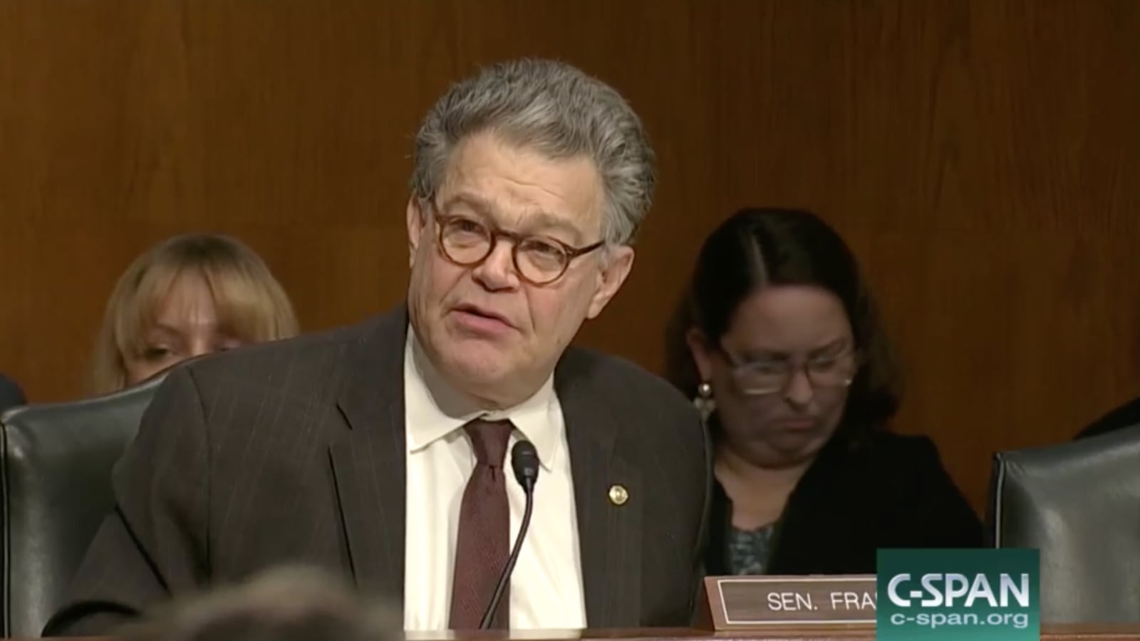 Minnesota Sen. Al Franken speaks during Betsy DeVos' confirmation hearing before the U.S. Senate Education Committee.
