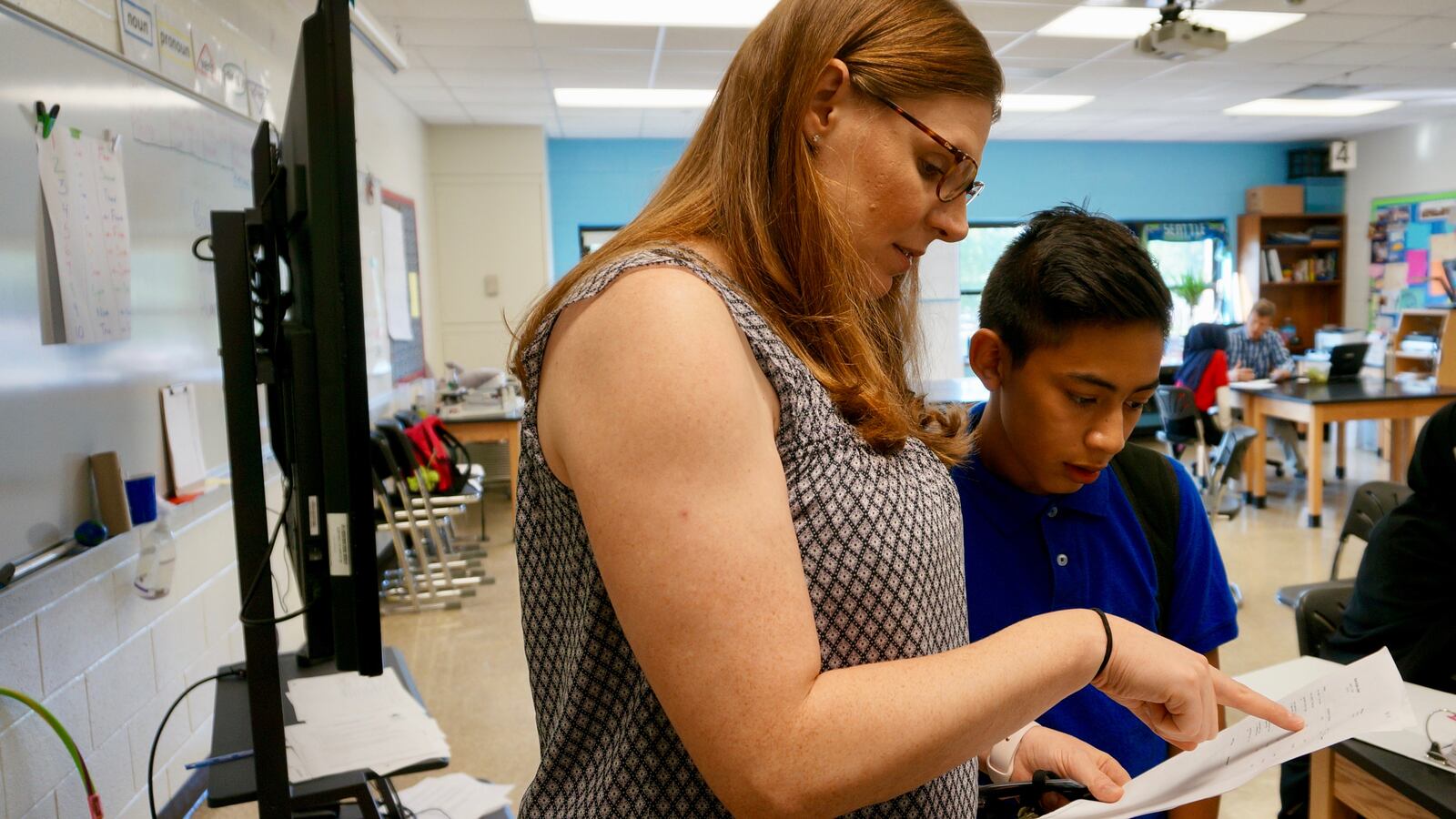 Amanda Clayton with a student in the Indianapolis Public Schools newcomer program.