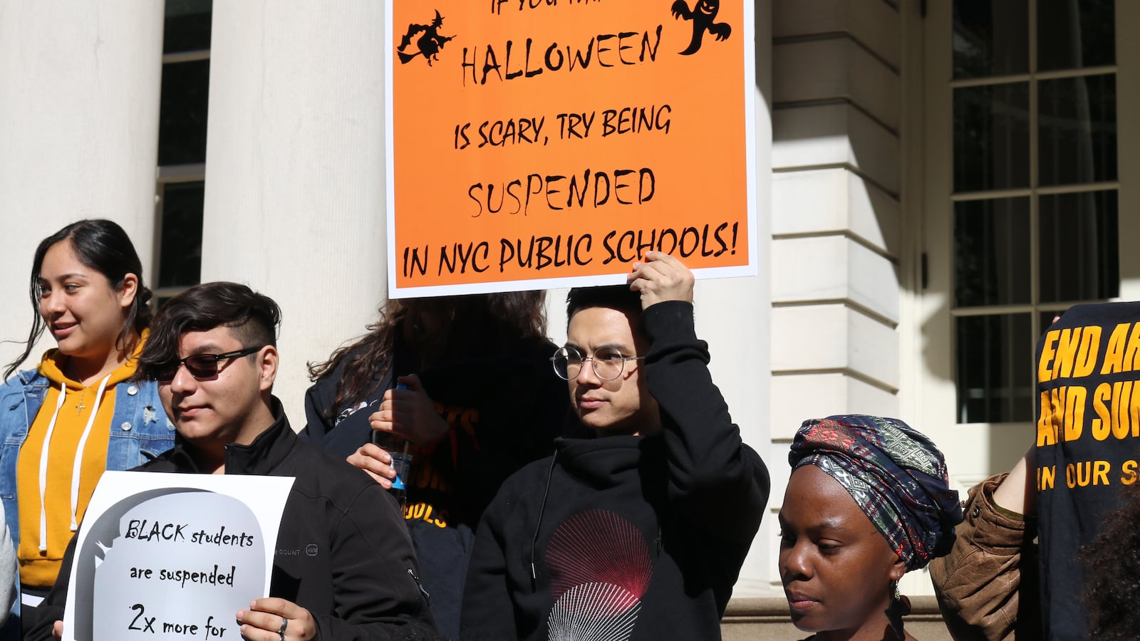Advocates gathered at City Hall to protest New York City's school discipline policies last year.