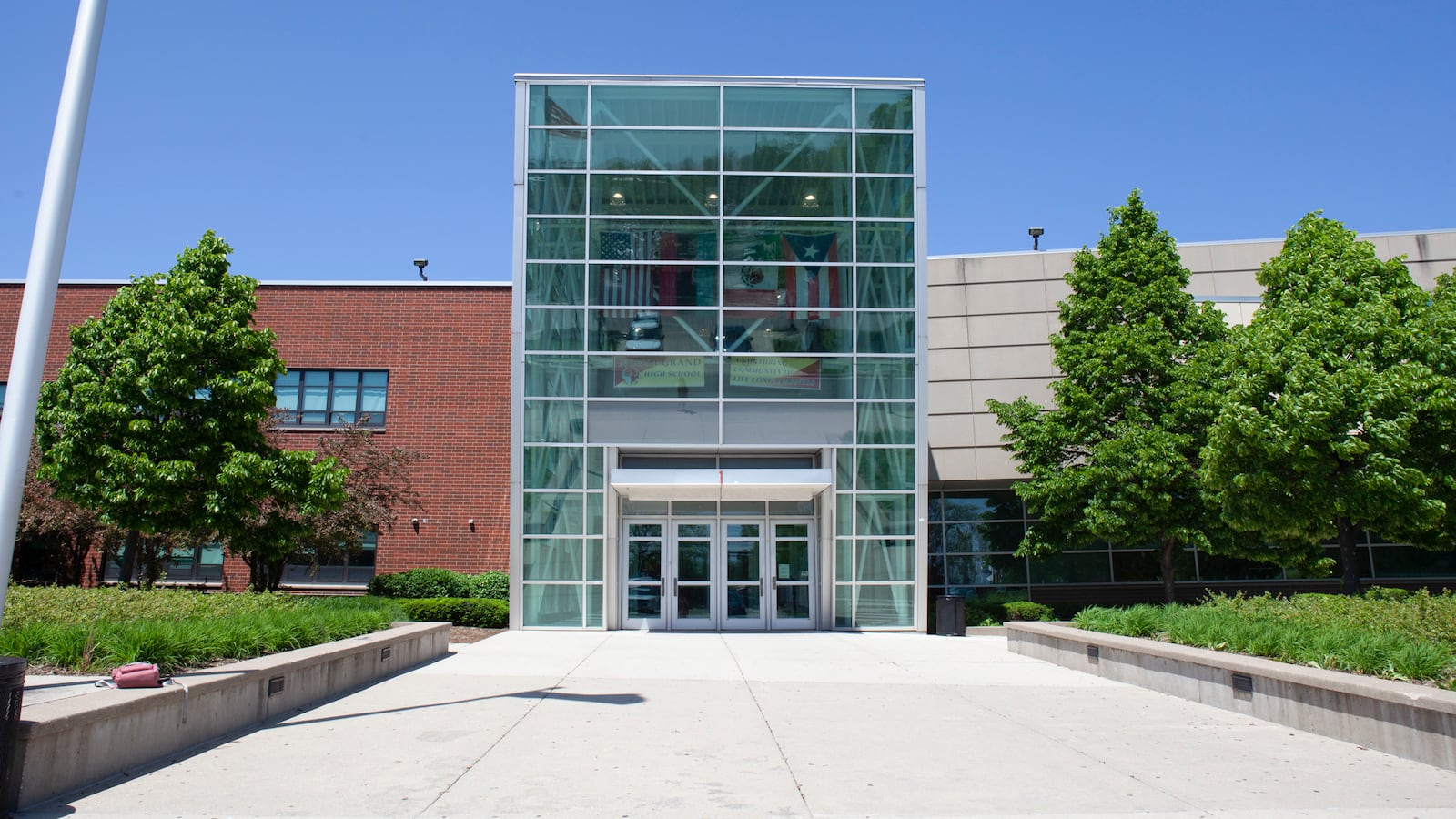 An exterior view of North-Grand High School in Chicago.