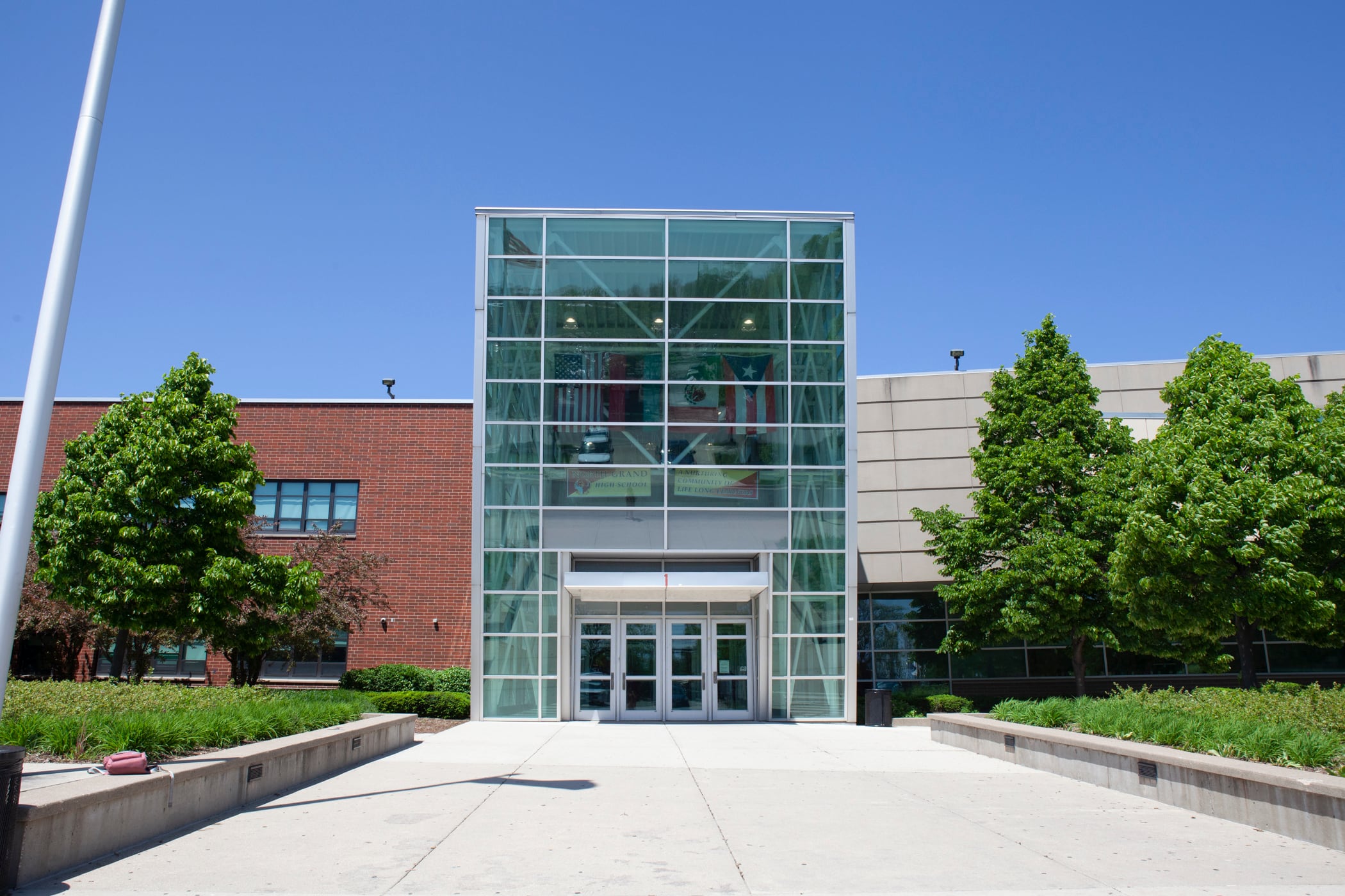 An exterior view of North-Grand High School in Chicago.