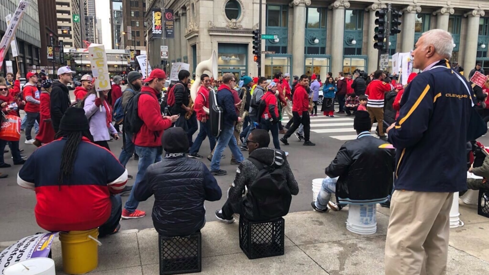 Chicago Teachers Union members and supporters ended the seventh day of their strike with a rally that shut down traffic in parts of downtown Chicago.