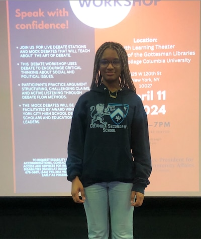 Photo of a teenage girl wearing a blue Columbia Secondary sweatshirt