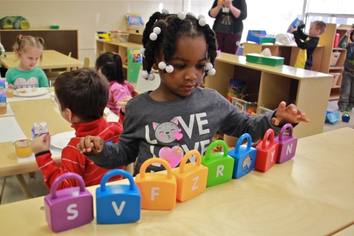 Makayla Grant gets busy on her first day of preschool at SPIN-Parkwood in January.