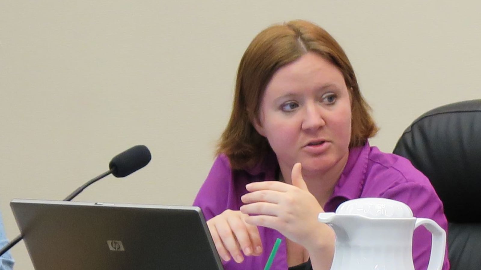 Former IPS school board President Annie Roof, pictured at a meeting last year, will not interview for an open board seat.