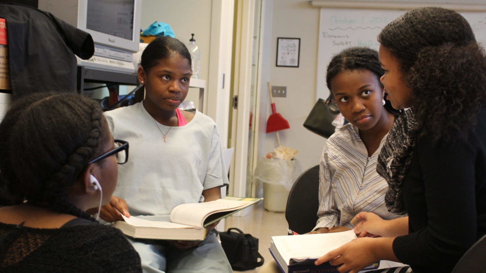Madinah Hart, second from right, is taking four AP courses at Renaissance High School this year because "it allows me to be more advanced when I get to college." Most Detroit high school students do not have access to AP classes.