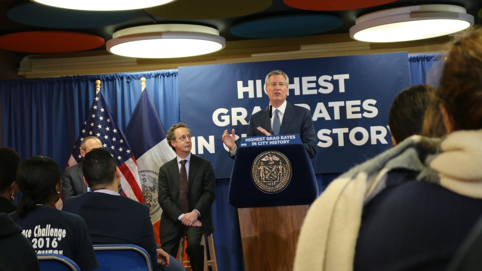 Mayor Bill de Blasio announced the 2017 graduation rate at South Bronx Preparatory school.