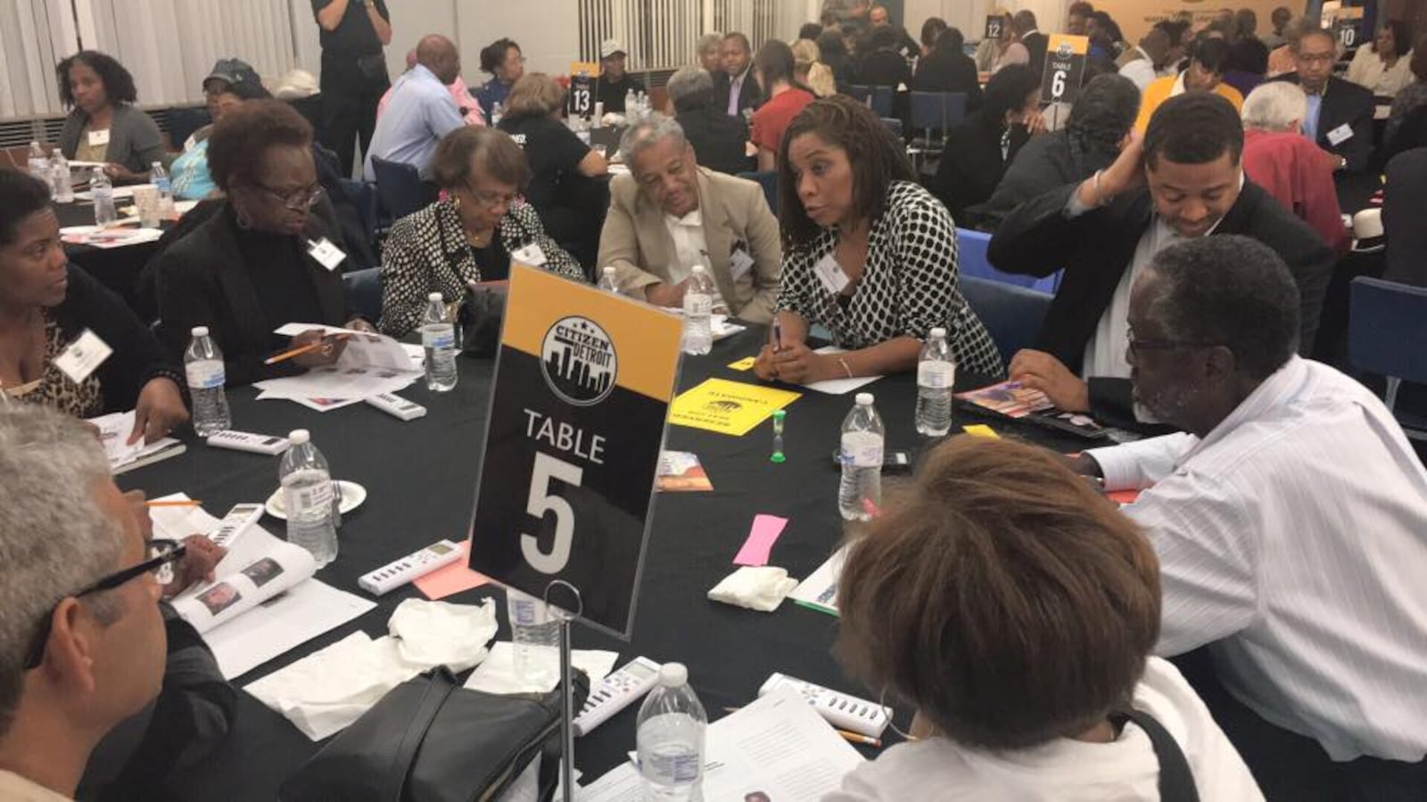 Attendees at last night's CitizenDetroit School Board Candidate Forum hear from candidates Sonya Mays and Ryan Mack in a "speed dating round" on how they would ensure transparency and robust community engagement if elected. (Courtesy CitizenDetroit)