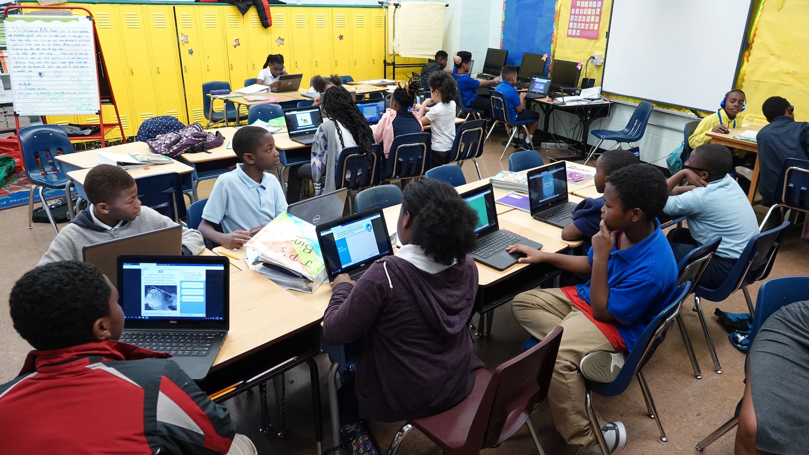 Students work on laptop computers in a classroom at Gardenview Elementary School in Memphis.