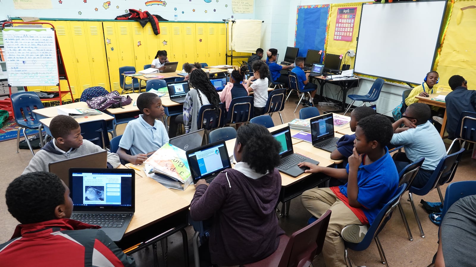 Students work on laptop computers in a classroom at Gardenview Elementary School in Memphis.