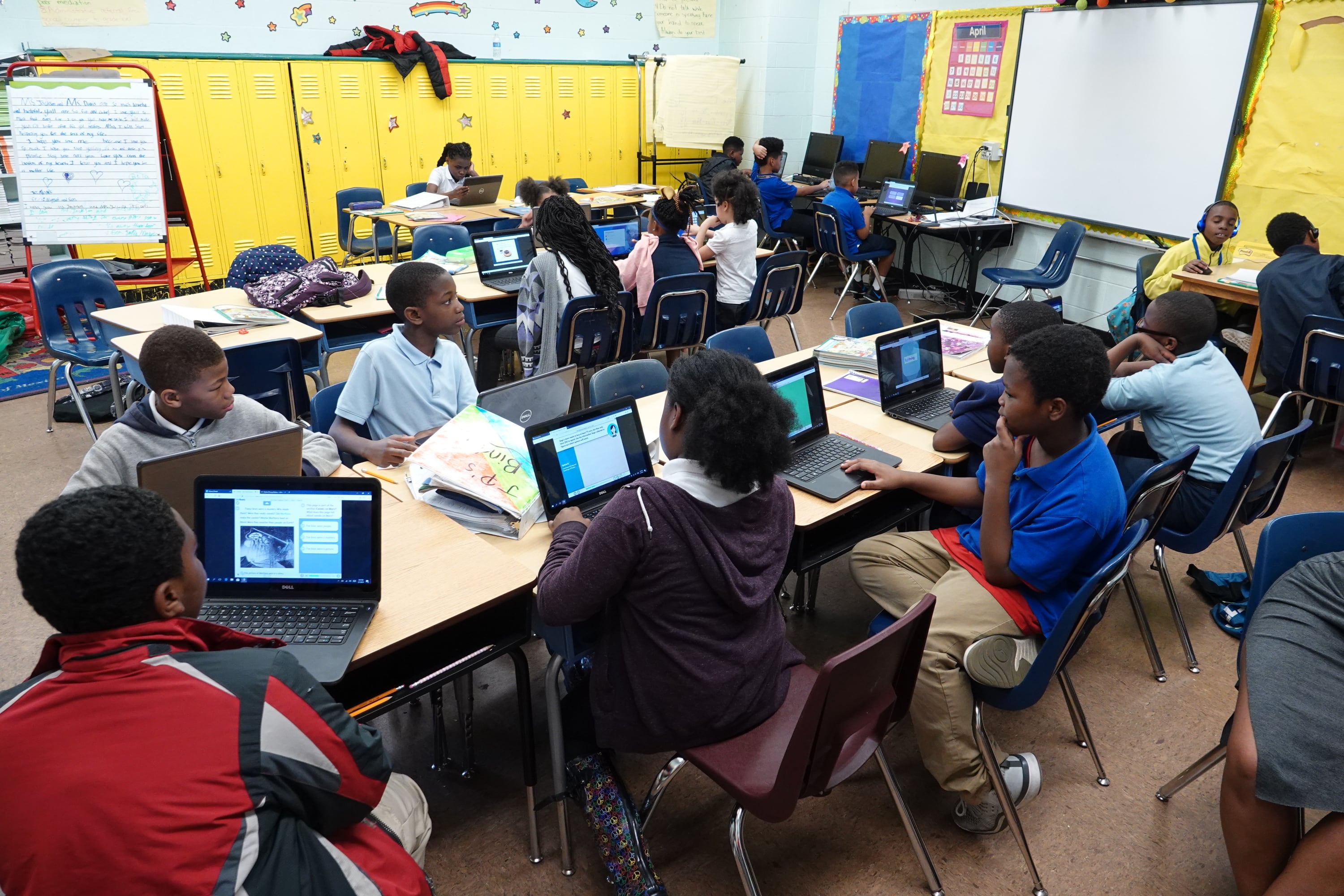 Students work on laptop computers in a classroom at Gardenview Elementary School in Memphis.