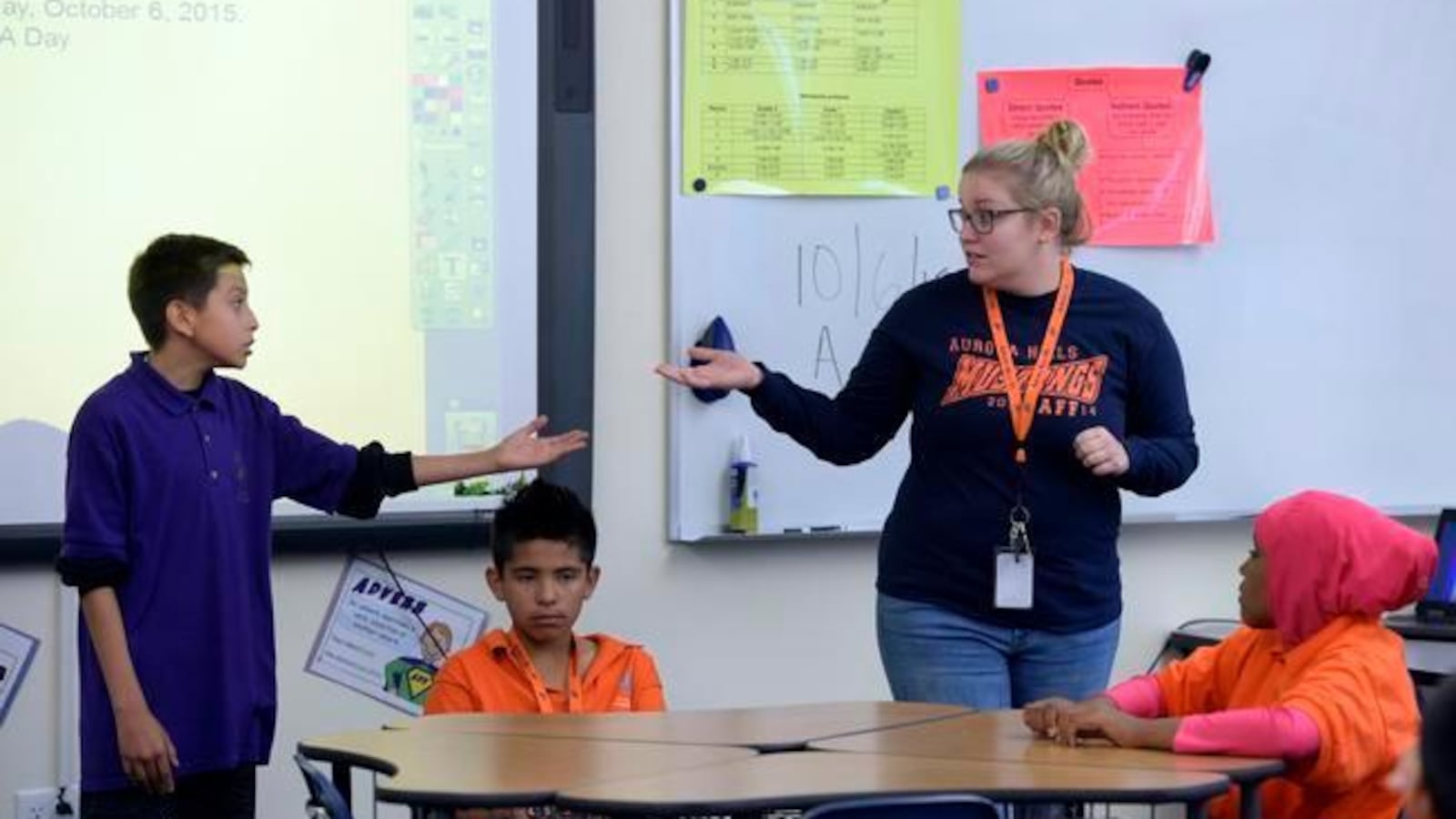 Teacher Alice Wilcox leads an English language development class at Aurora Hills Middle School in 2015. (Kathryn Scott Osler, The Denver Post)
