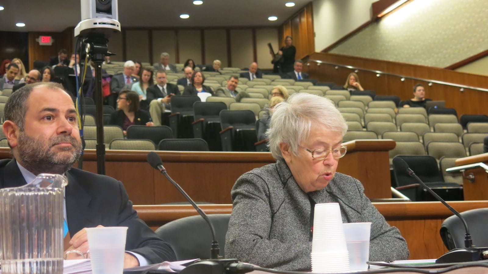 Raymond Orlando, the city education department's chief financial officer, testifies with Chancellor Carmen Fariña on Cuomo's budget in Albany on Tuesday.