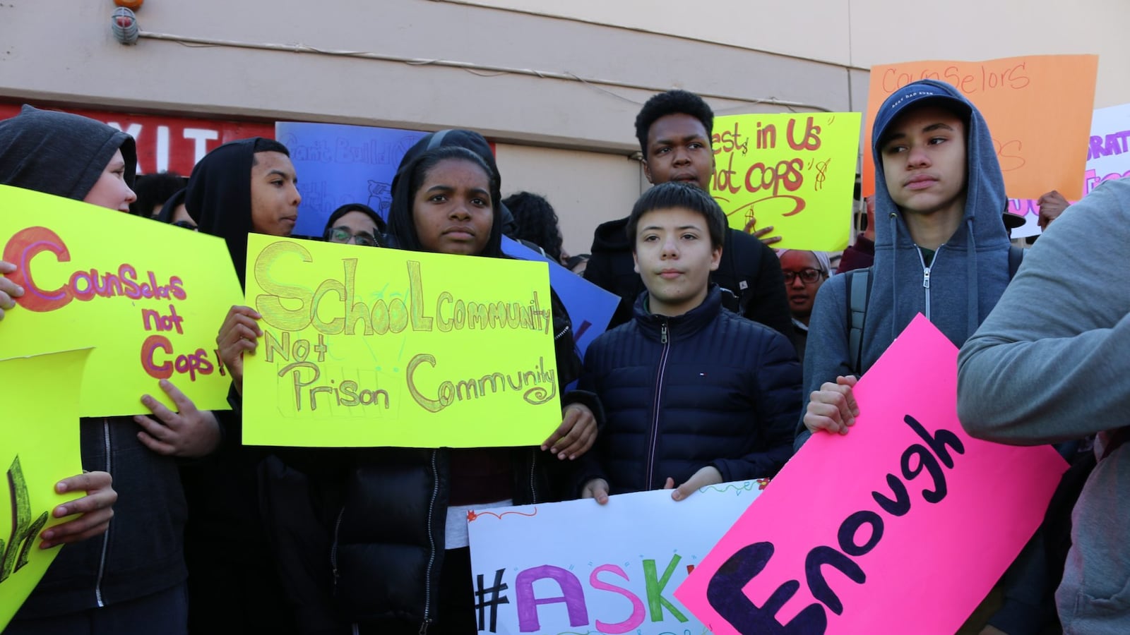 Students from the Grace Dodge campus in the Bronx walked out of class on March 14, 2018, to call for more investment in mental health support and counselors.