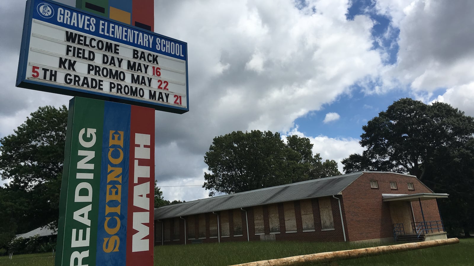 Graves Elementary School in South Memphis has been boarded up since its closure in 2014. It's one of 10 vacant school buildings in the city.