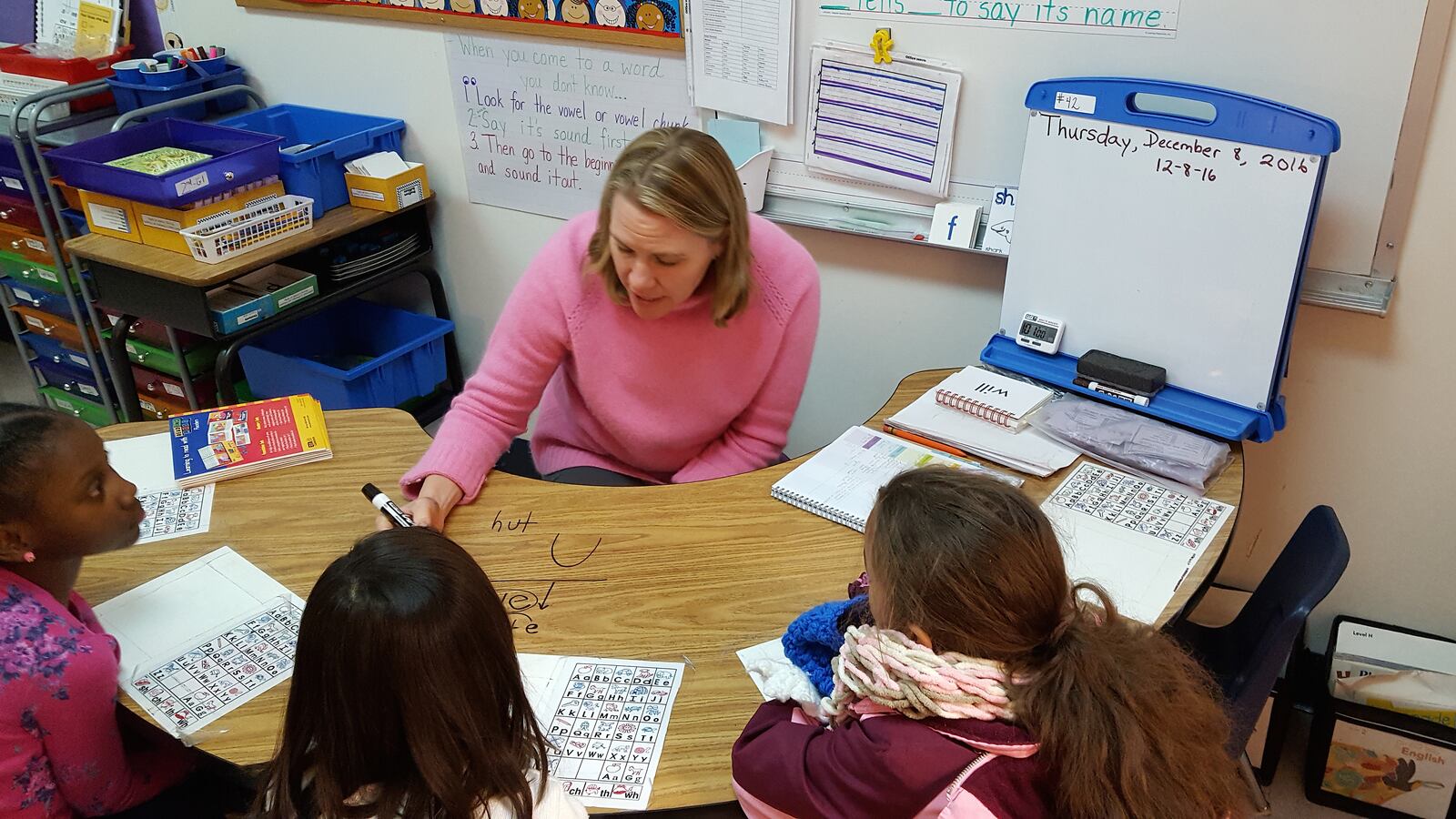 Rachel Harrison works with students at North Mor Elementary School in Northglenn.