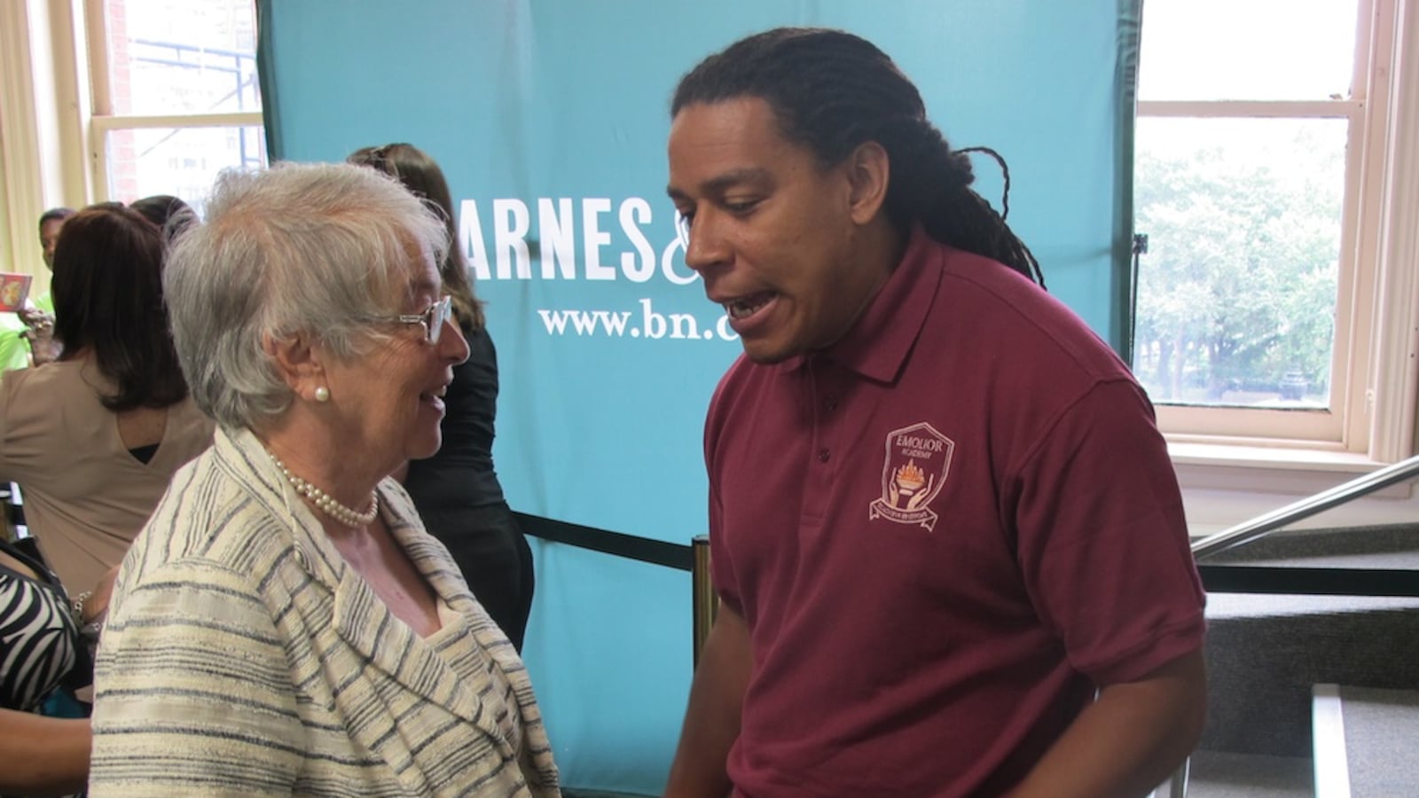 Emolior Academy Principal Derick Spaulding, speaking with Chancellor Carmen Fariña, is among 1,000 city principals whose evaluations will be based on student growth score data, which the state sent to districts on Friday.