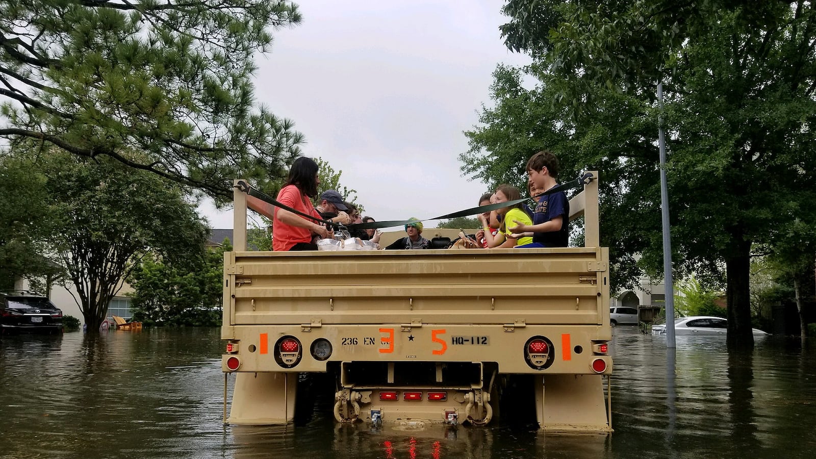 Texas National Guard soldiers arrive in Houston, Texas to aid citizens in heavily flooded areas from the storms of Hurricane Harvey.