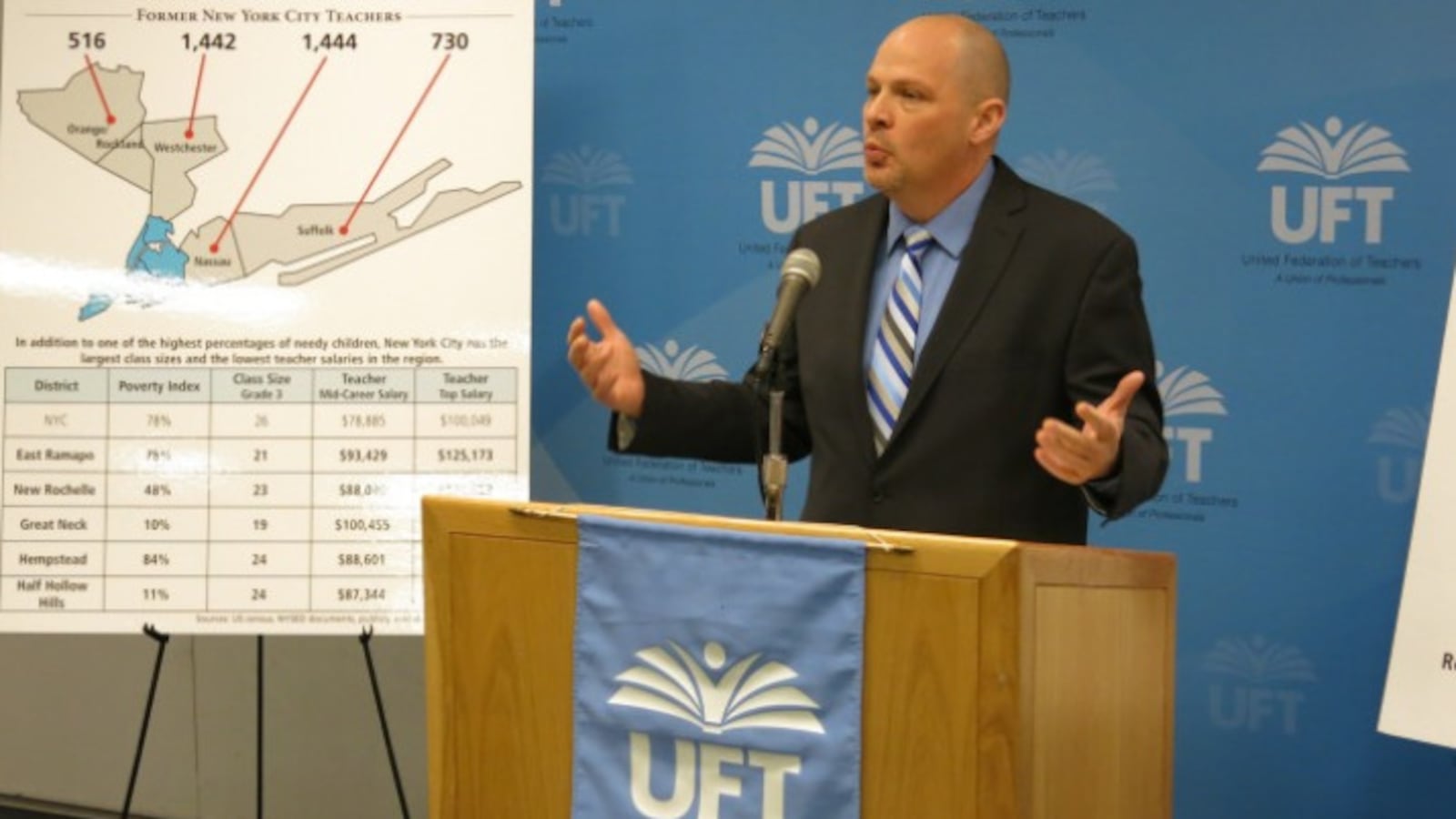 UFT President Michael Mulgrew speaks about teacher attrition patterns earlier this year.