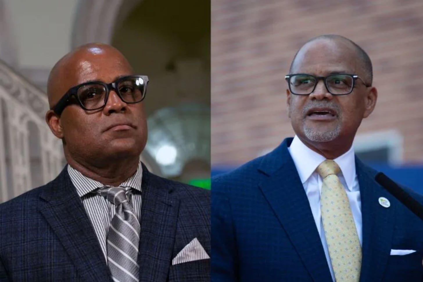 A headshot of two men in glasses and suits.