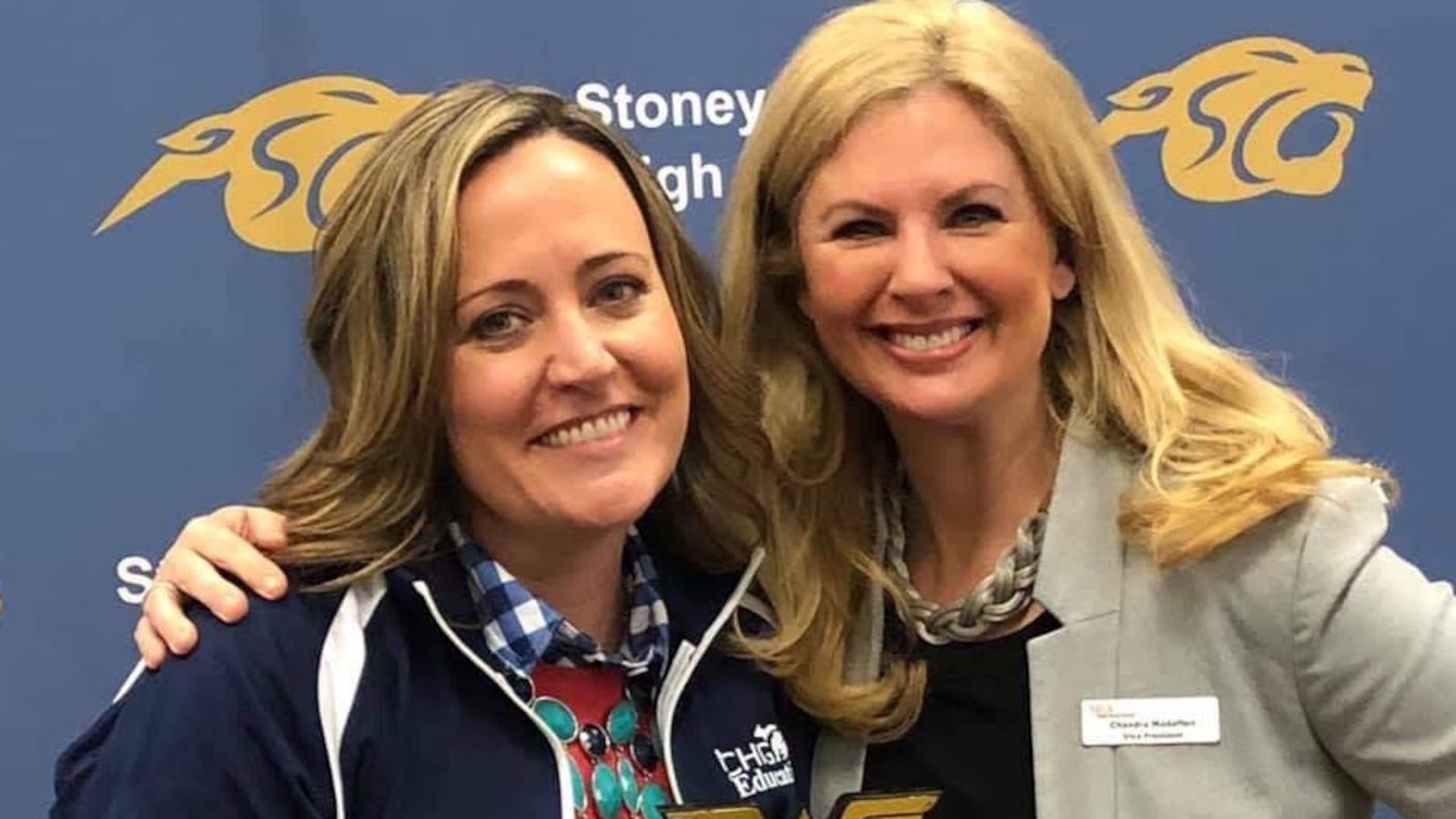 Michigan's Teacher of the Year Cara Lougheed, left, with Michigan Education Association Vice President Chandra Madafferi.