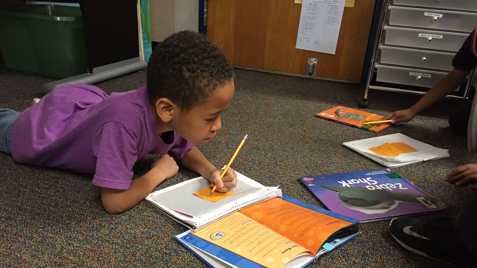 A second-grader in Wayne Township works on a reading assignment.